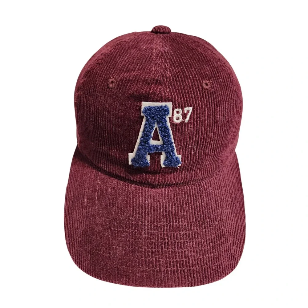 Aeropostale Mens Corduroy Baseball‎ Cap Maroon Varsity A 87 Adjustable Hat